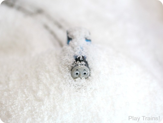 Pretend Snow Sensory Play with Trains from Play Trains!