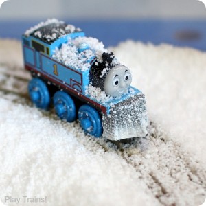 Pretend Snow Sensory Play with Trains from Play Trains!