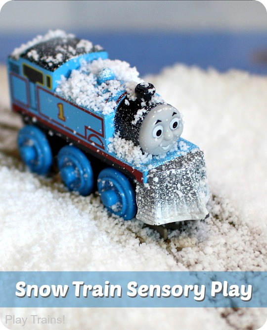 Pretend Snow Sensory Play with Trains from Play Trains!