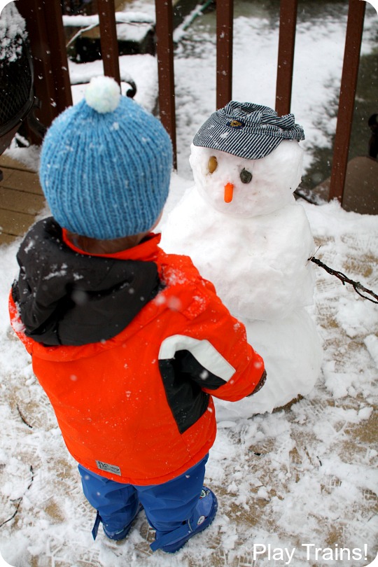 Winter Train Activities for Kids: Building a Train Engineer Snowman from Play Trains!