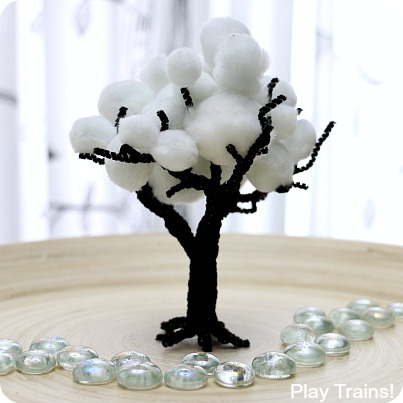 Winter Pom Pom Trees for Train Sets and Other Small Worlds from Play Trains!