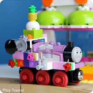 An easy, temporary way to turn any wooden train into a LEGO train. A fun design project for kids from Play Trains!