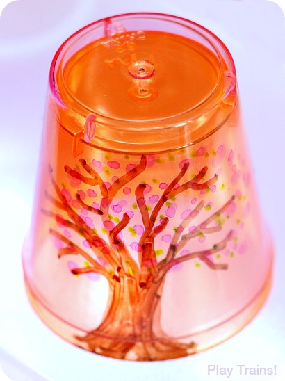 Four Seasons Tree Cups for Light Play: Spring from Play Trains!