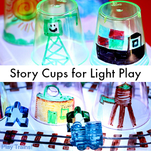 DIY Story Cups for Light Play -- for light table storytelling or pretend play from Play Trains!