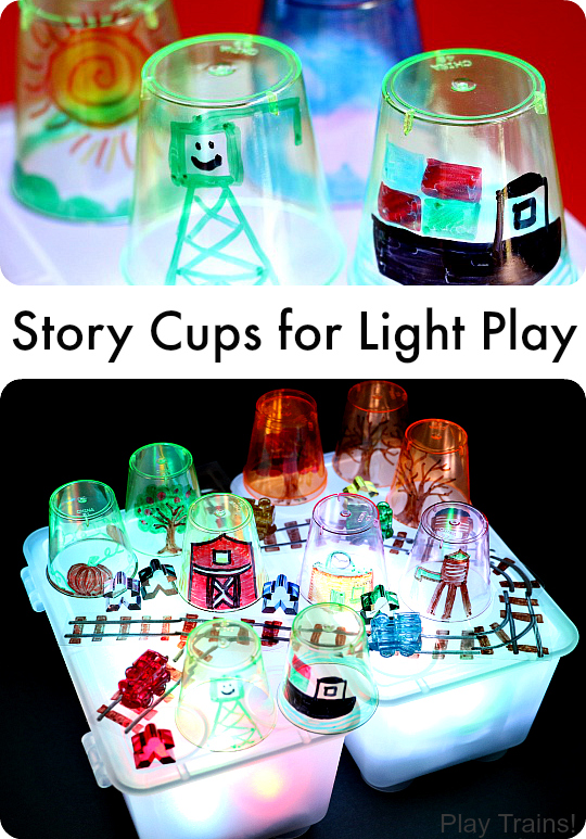 DIY Story Cups for Light Play -- for light table storytelling or pretend play from Play Trains!