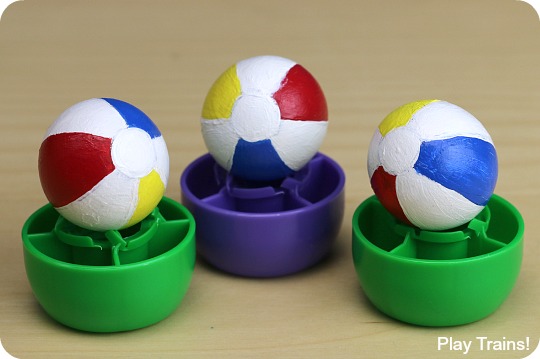 These DIY mini beach balls are so much fun for tropical wooden train layouts and summertime small worlds! 
