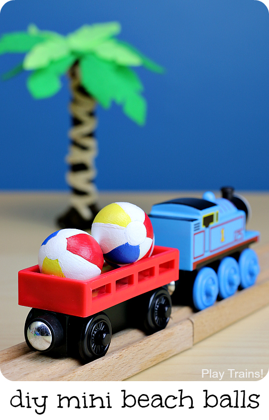 These DIY mini beach balls are so much fun for tropical wooden train layouts and summertime small worlds! 