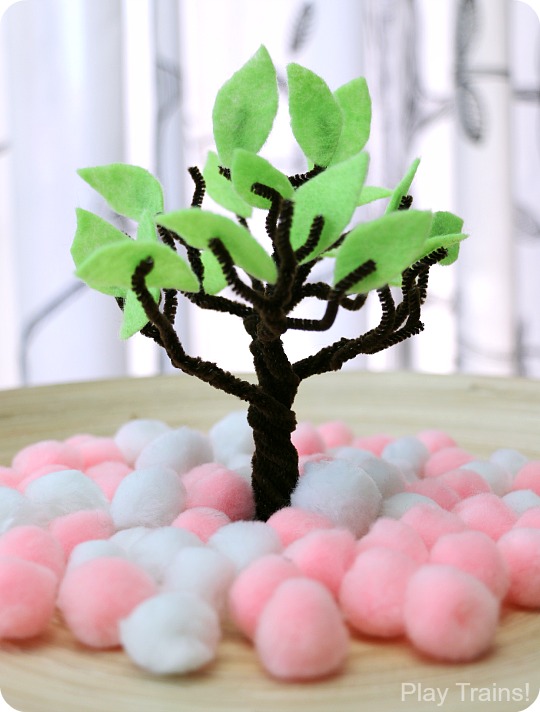 Cherry Blossom Spring Pom Pom Trees: fine motor activity and craft from Play Trains!