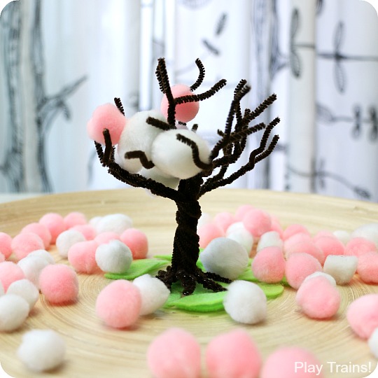 Cherry Blossom Spring Pom Pom Trees: fine motor activity and craft from Play Trains!