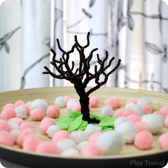 Cherry Blossom Spring Pom Pom Trees: fine motor activity and craft from Play Trains!