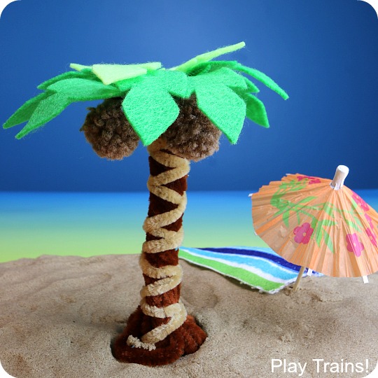 DIY pipe cleaner palm trees -- can be a fine motor activity for kids, an interactive summer small world element, or simply a cute craft!