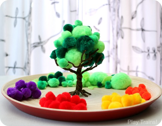 Apple Harvest Pom Pom Tree Fine Motor Activity from Play Trains!