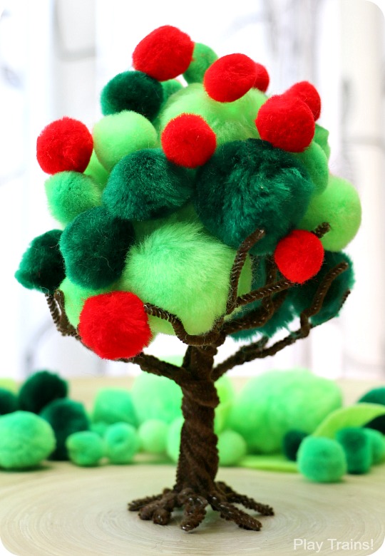 Apple Harvest Pom Pom Tree Fine Motor Activity from Play Trains!