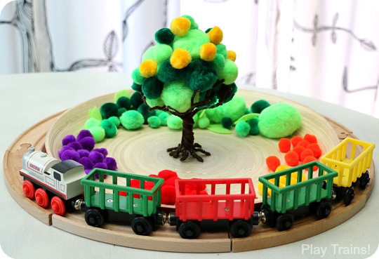 Apple Harvest Pom Pom Tree Fine Motor Activity from Play Trains!