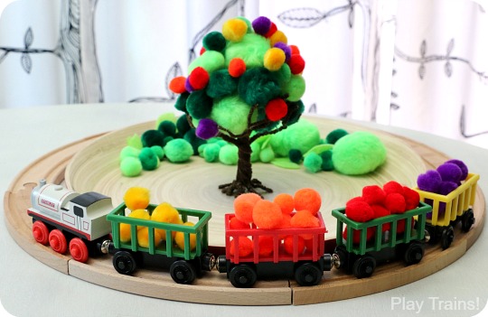 Apple Harvest Pom Pom Tree Fine Motor Activity from Play Trains!