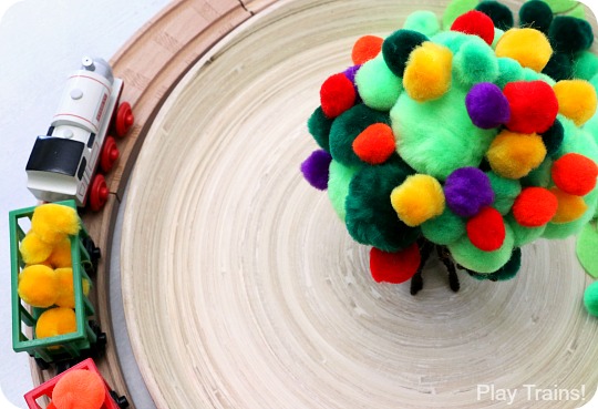 Apple Harvest Pom Pom Tree Fine Motor Activity from Play Trains!