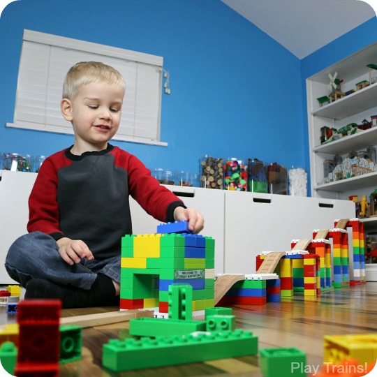 Creative Building Play with DUPLO and Wooden Train Tracks