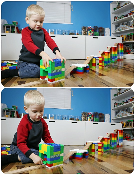 When Dreamup Toys sent us these building toys that connect wooden train tracks to interlocking building blocks to review, I knew they'd be cool, but I had no idea how they'd supercharge my son's creativity!