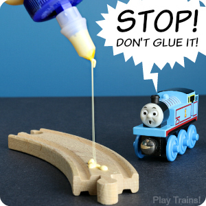 Temporary alternatives to gluing wooden train tracks down to a wooden train table, recommended by Play Trains!