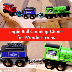 Jingle Bell Coupling Chains for Wooden Trains: a fun, hands-on science exploration for Christmas or any time of year from Play Trains!